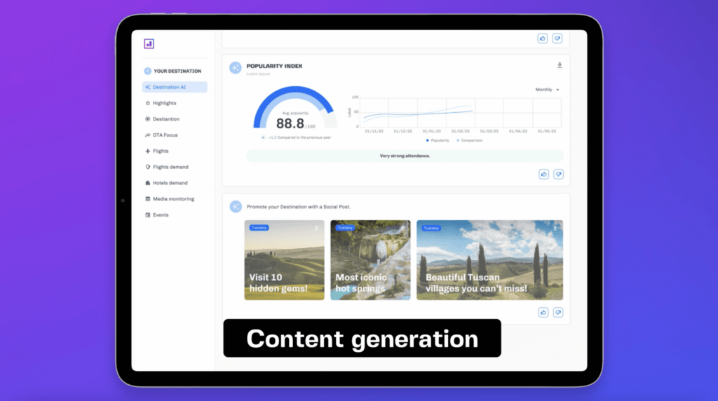Destination AI fornisce grafiche basate sui dati elaborati da condividere subito sui social per promuovere al destinazione
